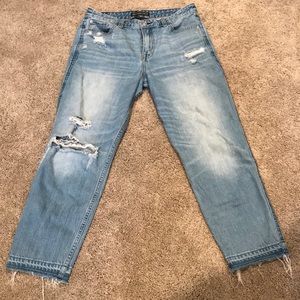 High waisted distressed jeans